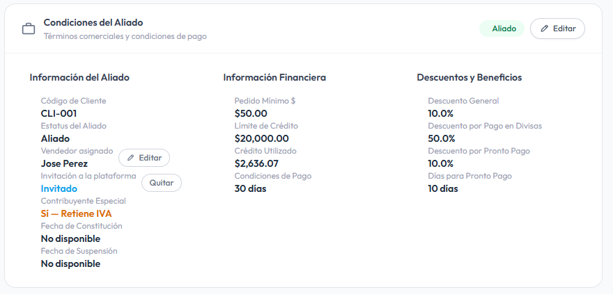 Ficha de cliente con descuento configurado en la app de Adkiero